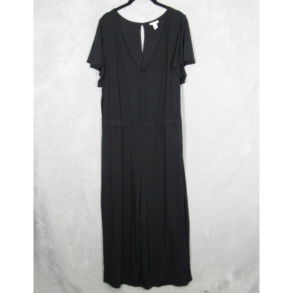 Ava & Viv Jumpsuit Plus Size 1X Black Flutter Sleeve Wide Leg Stretchy